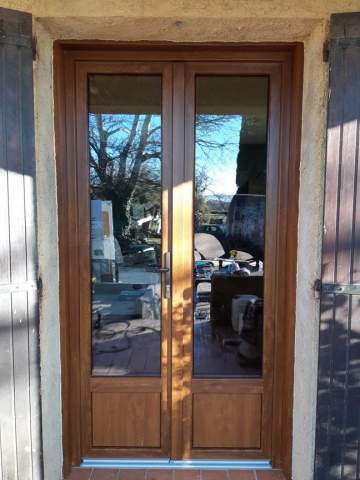 Porte fenêtre PVC plaxé chêne doré